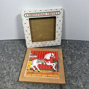 Sigma Tastesetter Christmas Trivet Hangable Tile Wood Framed Rocking Horse Box